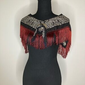 Fringed Bandana Wrap Scarf in Black and Deep Red